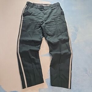 VTG Flying Cross Fechheimer Mens USA‎ Green Uniform Dress Pants 36R Gold Stripes